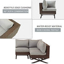 Festival Depot 3 Pieces Patio Conversation Set Sectional Corner Sofa Combination X-Shaped Legs Outdoor All-Weather Wicker Metal Armless Chairs with Seating Back Cushions Garden Deck Poolside