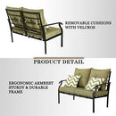 Festival Depot 2 Pieces Patio Set Loveseat with Seat Back Cushions and Pillows and Coffee Table Outdoor Furniture Metal Conversation Set for Garden Backyard Porch