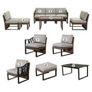 Festival Depot 7pcs Outdoor Furniture Patio Conversation Set Sectional Sofa Chairs All Weather Brown Rattan Wicker Ottoman Slatted Coffee Table with Thick Seat Back Cushions (Grey)