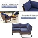 Festival Depot 3 Pcs Patio Conversation Set Sectional Corner Sofa Combination Outdoor All-Weather Wicker Metal Armless Chairs with Blue Seating Back Cushions U-Shaped Steel Legs Garden Deck Poolside