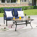 Festival Depot 2 Pieces Patio Set Loveseat with Seat Back Cushions and Pillows and Coffee Table Outdoor Furniture Metal Conversation Set for Garden Backyard Porch