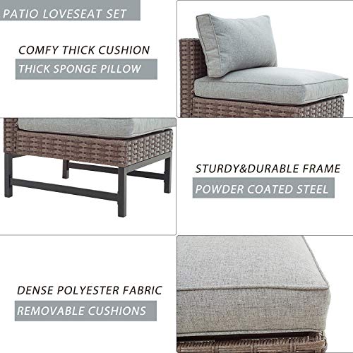 Festival Depot 8 Pieces Patio Conversation Set Outdoor Furniture Combination Sectional Corner Sofa All-Weather Woven Wicker Metal Armchairs with Seating Back Cushions Side Coffee Table Ottoman, Gray