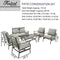 Festival Depot 4Pcs Outdoor Furniture Patio Conversation Set All Weather Black Metal Armchair Loveseat with Seat and Back Cushions, 3-Seating Chair, Rectangle Coffee Tables for Deck Lawn Garden