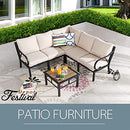 Festival Depot 6 Pcs Patio Conversation Set Sectional Corner Chair with Thick Cushions and Side Table All Weather Metal Outdoor Furniture for Deck Poolside, Beige