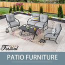 Festival Depot 4 Pieces Patio Conversation Set Outdoor Armchairs Loveseat Set with Coffee Table Fabric Metal Frame Furniture Garden Bistro Seating Thick Soft Cushion