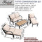 Festival Depot 7pcs Patio Conversation Set Sectional Metal Chairs with Cushions Ottoman and Coffee Table All Weather Outdoor Furniture for Garden Backyard Balcony, Beige