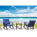 Festival Depot 3-Piece Patio Outdoor Rocking Chairs Wicker Rattan Bistro Furniture Conversation Sets with Coffee Table and Thick Blue Cushions for Porch Lawn Garden Balcony Pool Backyard