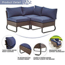 Festival Depot 3 Pcs Patio Conversation Set Sectional Corner Sofa Combination Outdoor All-Weather Wicker Metal Armless Chairs with Blue Seating Back Cushions U-Shaped Steel Legs Garden Deck Poolside