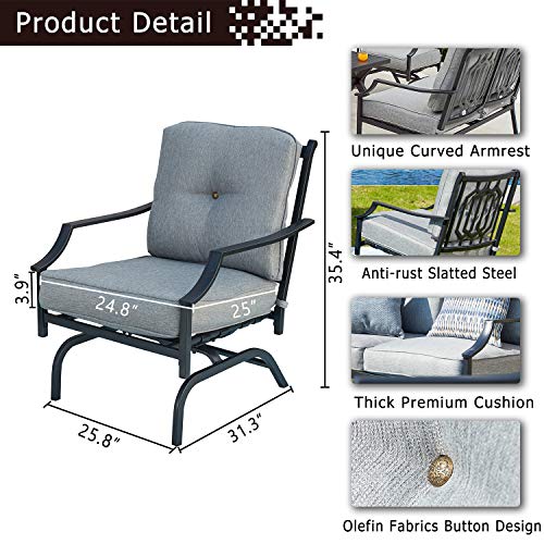 Festival Depot Patio Conversation Set Outdoor Furniture 50,000 BTU Propane Fire Pit Table Gas and Armrest Chair with Thick & Soft Cushions for Garden, Pool, Backyard