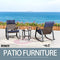 Sports Festival 3-Piece Outdoor Rattan Bistro Chair Set Patio Furniture, 2 Rocking Armchair with Woven Wicker Seat, Cushions and Metal Side Table for Garden, Lawn, Porch, Yard, and Balcony