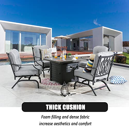 Festival Depot Patio Conversation Set Outdoor Furniture 50,000 BTU Propane Fire Pit Table Gas and Armrest Chair with Thick & Soft Cushions for Garden, Pool, Backyard