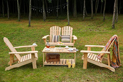 Charming 4 Piece Wooden Adirondack Patio Set with Loveseat and Coffee Table