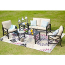 Festival Depot Outdoor Furniture Patio Conversation Set Metal Bistro Table Coffee Table Loveseat Armchairs with Seat and Back Cushions Without Pillows for Lawn Beach Backyard Pool