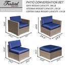 Festival Depot 6pcs Patio Furniture Set Outdoor Sectional PE Wicker Sofa Set Rattan Conversation Set with Coffee Table Ottoman and Washable Seat Cushions Blue and Grey