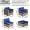 Festival Depot 6pcs Patio Furniture Set Outdoor Sectional PE Wicker Sofa Set Rattan Conversation Set with Coffee Table Ottoman and Washable Seat Cushions Blue and Grey