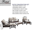 Festival Depot 7 Pcs Patio Outdoor Furniture Loveseat Conversation Set Sectional Sofa with All-Weather Brown Wicker Back Chair, Coffee Table, Ottoman and Removable Couch Cushions