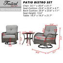 Festival Depot 3 Pieces Patio Bistro Set PE Wicker 360-Degree Swivel Chairs Set of 2 with Tempered Glass Top Side Table Outdoor Furniture Conversation Set (Brown Wicker, Grey Cushion)