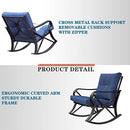 Festival Depot 3-Piece Patio Outdoor Rocking Chairs Wicker Rattan Bistro Furniture Conversation Sets with Coffee Table and Thick Blue Cushions for Porch Lawn Garden Balcony Pool Backyard