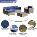 Festival Depot 6pcs Patio Furniture Set Outdoor Sectional PE Wicker Sofa Set Rattan Conversation Set with Coffee Table Ottoman and Washable Seat Cushions Blue and Grey