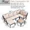 Festival Depot 7 Pcs Patio Conversation Set Sectional Corner Chair Ottoman with Thick Cushions and Side Table All Weather Metal Outdoor Furniture for Deck Poolside, Beige