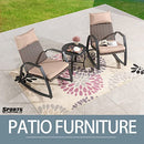 Sports Festival 3-Piece Outdoor Rattan Bistro Chair Set Patio Furniture, 2 Rocking Armchair with Woven Wicker Seat, Cushions and Metal Side Table for Garden, Lawn, Porch, Yard, and Balcony