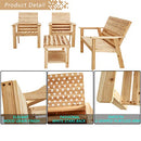 Festival Depot 4 Pieces Patio Furniture Outdoor Conversation Set Wood Armrest Loveseat Lounge Chair Stars and Strips Printing Dining Coffee Side Table