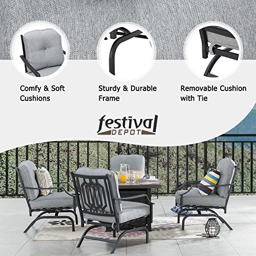 Festival Depot Patio Conversation Set Outdoor Furniture 50,000 BTU Propane Fire Pit Table Gas and Armrest Chair with Thick & Soft Cushions for Garden, Pool, Backyard