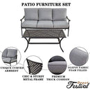 Festival Depot 2 pc Conversation Set Patio Outdoor 3-Seater Sofa Set with Coffee Table Fabric Metal Frame Furniture Garden Bistro Seating Thick Soft Cushions (Beige)