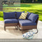 Festival Depot 3 Pcs Patio Conversation Set Sectional Corner Sofa Combination Outdoor All-Weather Wicker Metal Armless Chairs with Blue Seating Back Cushions U-Shaped Steel Legs Garden Deck Poolside