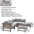 Festival Depot 6 Pieces Patio Outdoor Furniture Conversation Sets Chairs Sectional Corner Sofa, All-Weather Black Slatted Back with Coffee Square Table and Thick Soft Removable Couch Cushions (Grey)