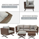 Festival Depot 6pc Patio Conversation Set Sectional Corner Sofa Arm Chairs Set Outdoor All-Weather Wicker Metal Chairs with Thick Soft Seating Back Cushions Square Coffee Table Ottoman Garden Poolside