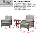 Festival Depot 3 Pieces Patio Bistro Set PE Wicker Armchairs Set of 2 with Tempered Glass Top Side Table Outdoor Furniture Conversation Set (Brown Wicker, Grey Cushion)