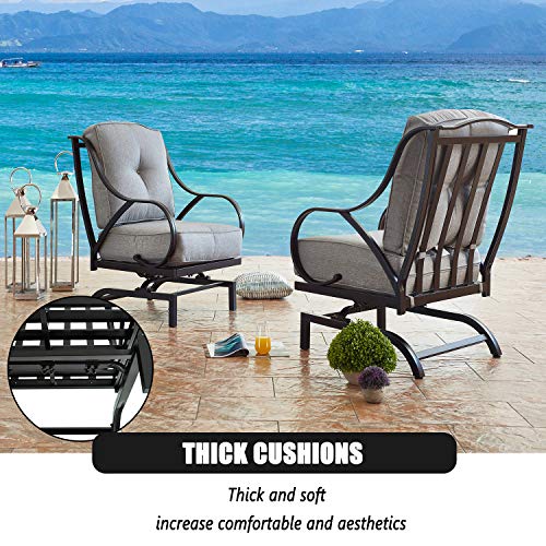 Festival Depot 4 Pieces Patio Outdoor Conversation set with Coffee Table Set Premium Fabric Metal Frame Furniture Set Garden Bistro Seating Chair Thick&Soft Cushion (4pc Patio Conversation Sets, Grey)