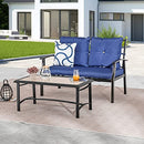 Festival Depot 2 Pcs Patio Bistro Set Conversation Set with Coffee Table Outdoor Furniture Loveseat Armchair with Hand-Woven Textilene Rope Backrest (Black Metal Frame with Blue Cushion)