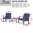 Festival Depot 3-Piece Patio Bistro Set Conversation Set Rocking Chair Set with Side Coffee Table Outdoor Furniture with Hand-Woven Textilene Rope Backrest (Black Metal Frame with Blue Cushion)