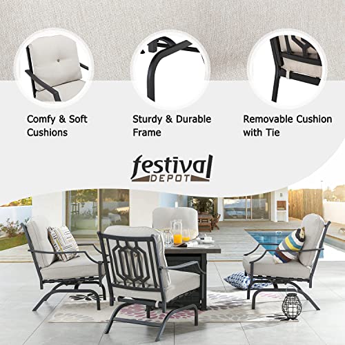 Festival Depot Patio Conversation Set Outdoor Furniture 50,000 BTU Propane Fire Pit Table Gas and Armrest Chair with Thick & Soft Cushions for Garden, Pool, Backyard