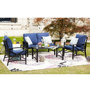 Festival Depot Outdoor Furniture Patio Conversation Set Metal Bistro Table Coffee Table Loveseat Armchairs with Seat and Back Cushions Without Pillows for Lawn Beach Backyard Pool