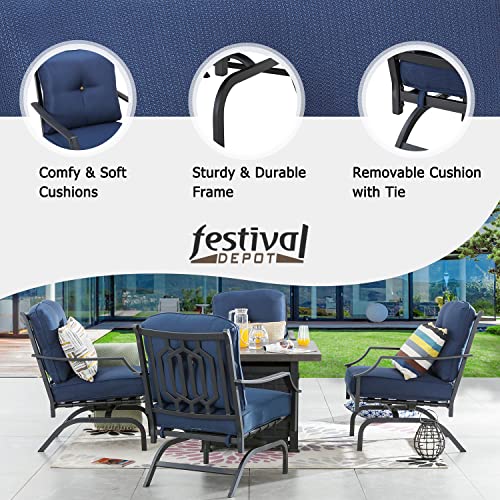 Festival Depot Patio Conversation Set Outdoor Furniture 50,000 BTU Propane Fire Pit Table Gas and Armrest Chair with Thick & Soft Cushions for Garden, Pool, Backyard