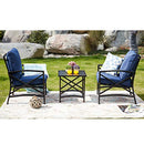 Festival Depot 3pcs Patio Outdoor Furniture Conversation Bistro Set Metal Armchairs with Thick Seat Back Cushions and Side Coffee Table for Lawn Backyard Deck