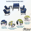 Festival Depot Outdoor Furniture Patio Conversation Set Metal Bistro Table Coffee Table Loveseat Armchairs with Seat and Back Cushions Without Pillows for Lawn Beach Backyard Pool