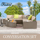 Festival Depot 6Pcs Outdoor Furniture Patio Conversation Set Sectional Rattan PE Wicker Sofa Set Corner Armless Chair Including Seat and Back Cushions with Washable Cover and Coffee Table