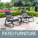 Sports Festival 3-Piece Outdoor Rattan Bistro Chair Set Patio Furniture, 2 Rocking Armchair with Woven Wicker Seat, Cushions and Metal Side Table for Garden, Lawn, Porch, Yard, and Balcony