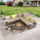 Festival Depot 6Pcs Outdoor Furniture Patio Conversation Set Sectional Rattan PE Wicker Sofa Set Corner Armless Chair Including Seat and Back Cushions with Washable Cover and Coffee Table