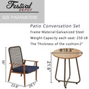 Festival Depot 6 Pieces Patio Outdoor Furniture Conversation Set with Metal Side Coffee Side Table Wooden-Color Steel Wicker Weaving Mesh Back Armchair with Cushions (Blue)