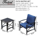 Festival Depot 3pcs Patio Outdoor Furniture Conversation Bistro Set Metal Armchairs with Thick Seat Back Cushions and Side Coffee Table for Lawn Backyard Deck