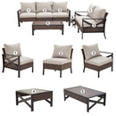 Festival Depot 7 Pcs Patio Outdoor Furniture Loveseat Conversation Set Sectional Sofa with All-Weather Brown Wicker Back Chair, Coffee Side Table, Ottoman and Soft Thick Removable Couch Cushion