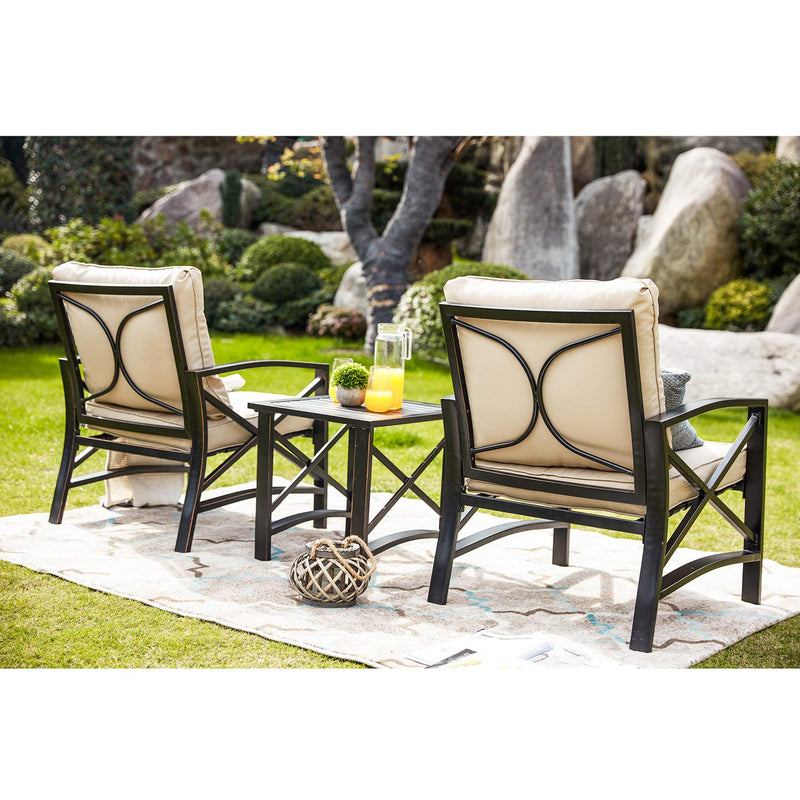 Festival Depot 3pcs Patio Outdoor Furniture Conversation Bistro Set Metal Armchairs with Thick Seat Back Cushions and Side Coffee Table for Lawn Backyard Deck