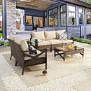 Festival Depot 7 Pcs Patio Outdoor Furniture Loveseat Conversation Set Sectional Sofa with All-Weather Brown Wicker Back Chair, Coffee Side Table, Ottoman and Soft Thick Removable Couch Cushion