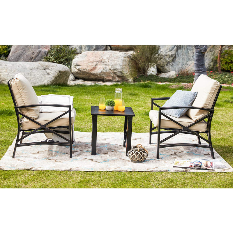 Festival Depot 3pcs Patio Outdoor Furniture Conversation Bistro Set Metal Armchairs with Thick Seat Back Cushions and Side Coffee Table for Lawn Backyard Deck